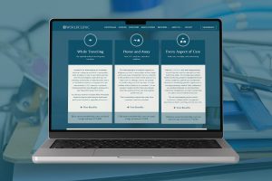 Responsive WorldClinic healthcare website interface showcasing custom development features