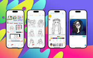 Colorful AI-generated artwork from Chroma Coloring Book mobile app in entertainment industry