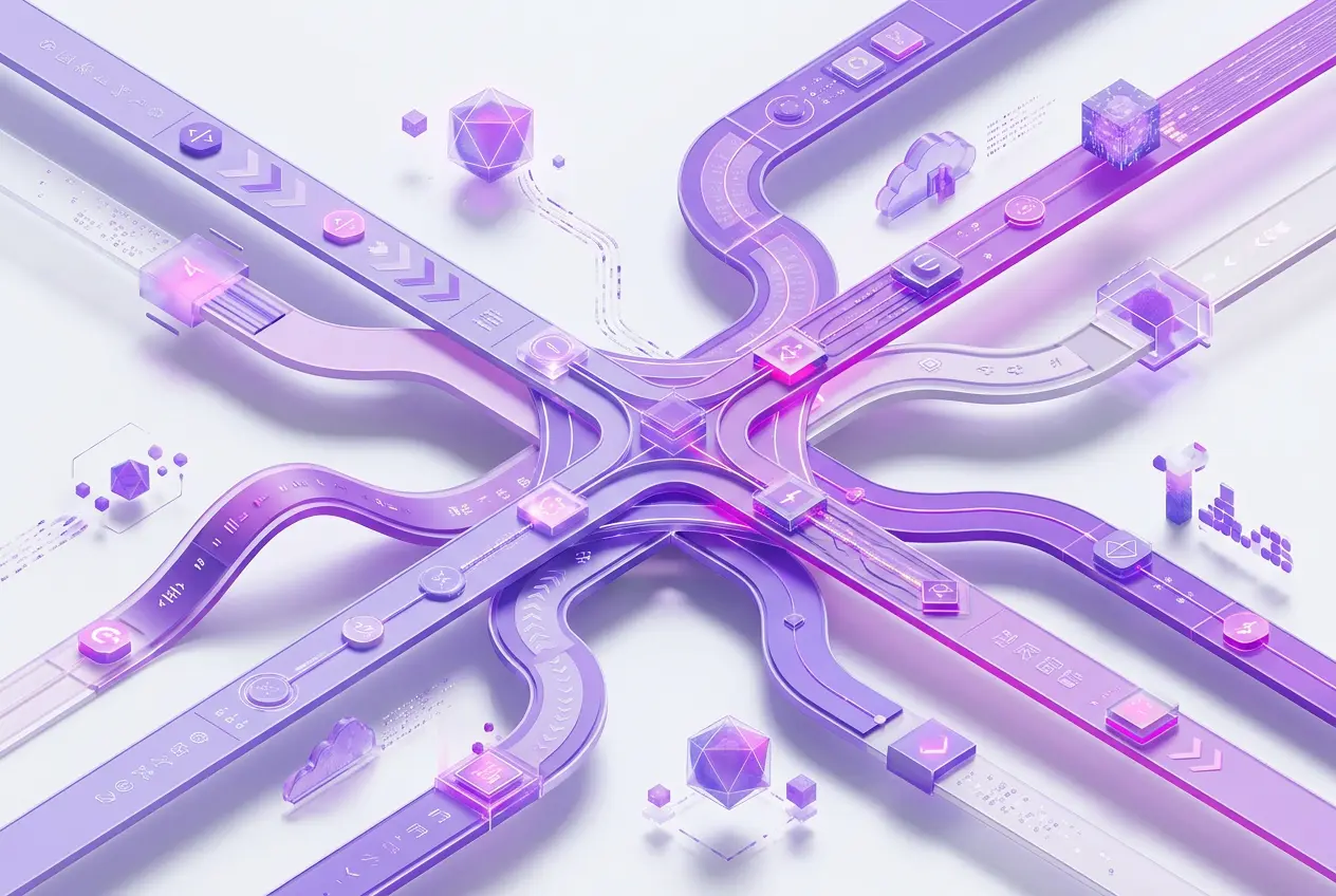 cover_c3543525c1 Abstract visualization of continuous integration and continuous delivery (CI/CD) pipelines, showing multiple data streams flowing and transforming through various stages.
