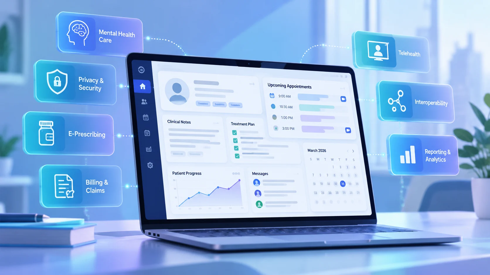 Mental Health EHR Dashboard Ecosystem Custom software development in HealthTech